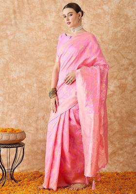 Baby Pink Embroidered Silk Saree Set