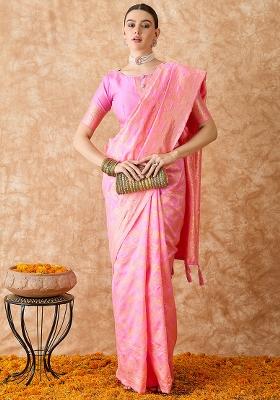Baby Pink Embroidered Silk Saree Set