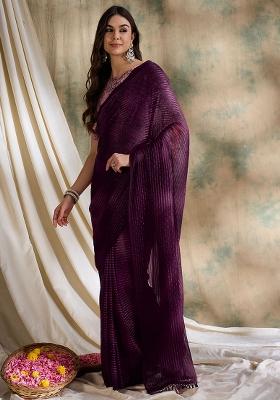 Burgundy Embroidered Sparkle Lining Saree Set