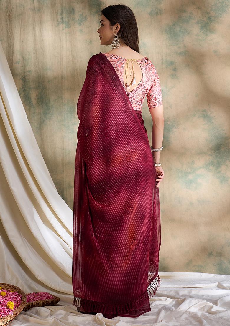 Red Embroidered Sparkle Lining Saree Set