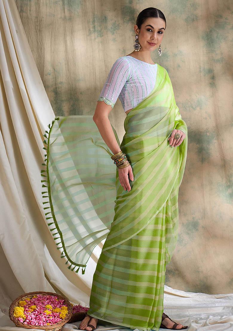 Pista Green Embroidered Silk Saree Set