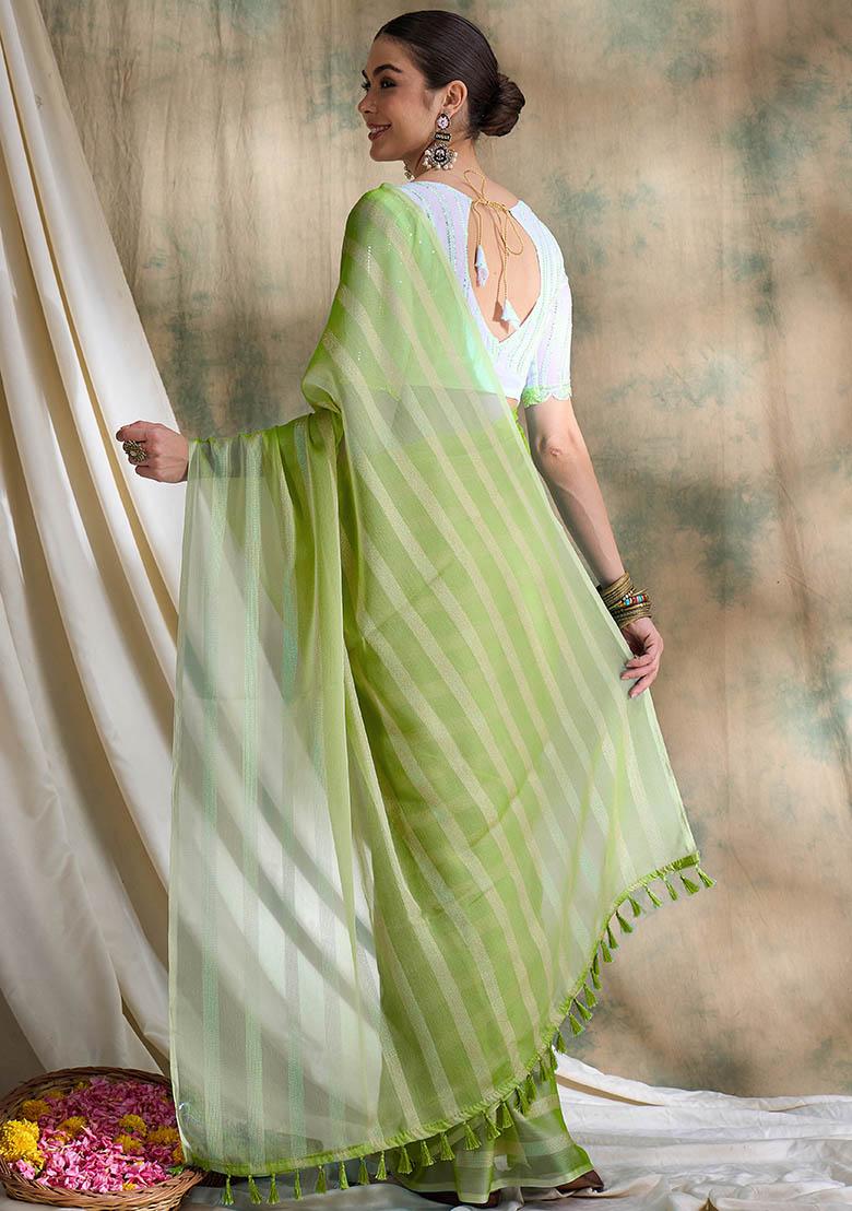 Pista Green Embroidered Silk Saree Set