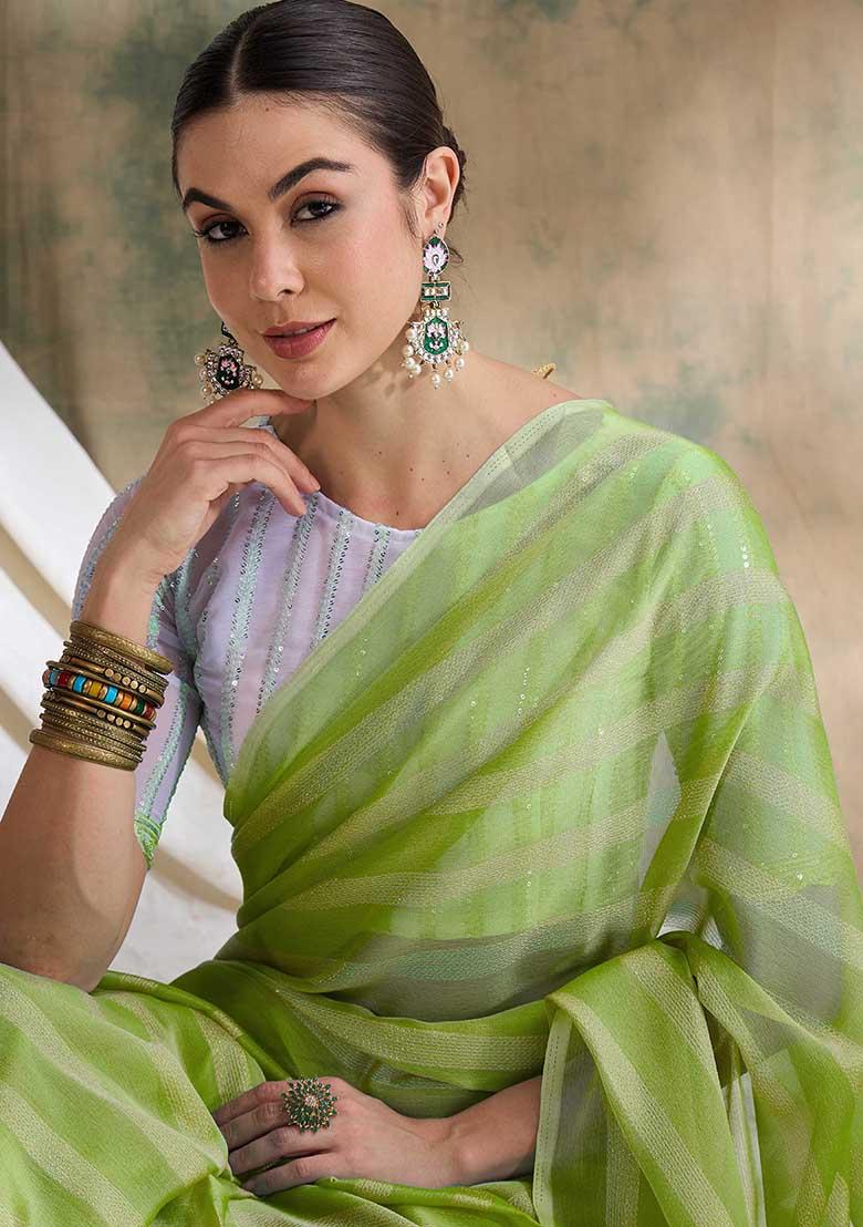 Pista Green Embroidered Silk Saree Set