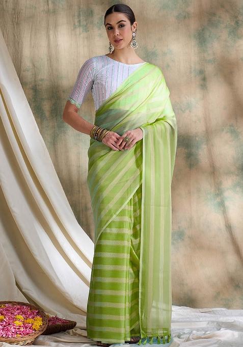 Pista Green Embroidered Silk Saree Set