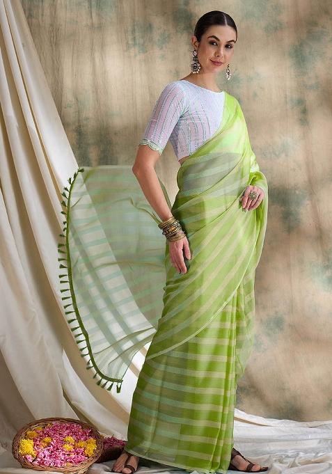 Pista Green Embroidered Silk Saree Set