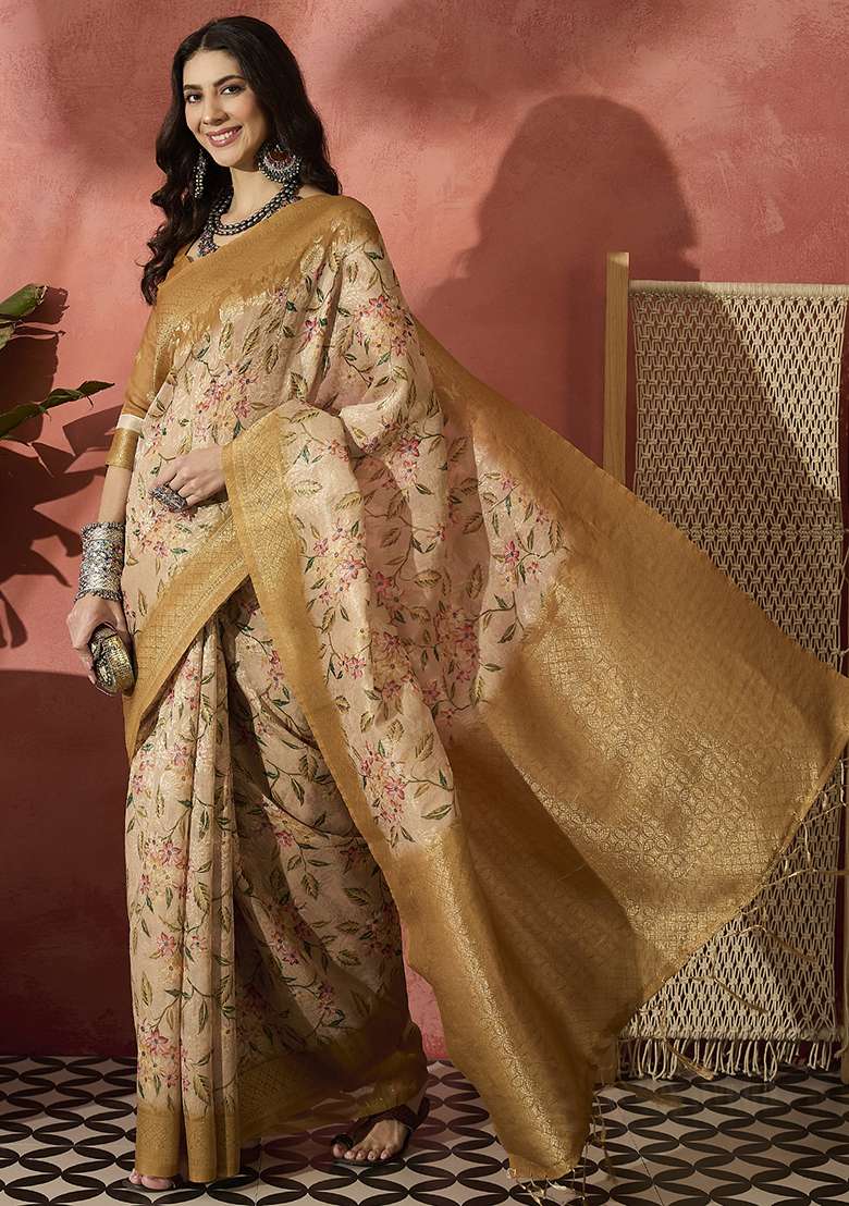 Yellow Blend Cotton Saree Set with Embroidered for Diwali | Wedding & Festive Wear - Indya