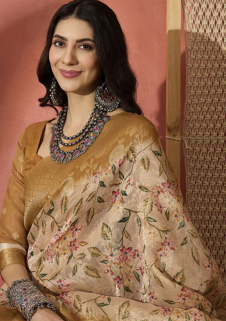 Yellow Blend Cotton Saree Set with Embroidered for Diwali | Wedding & Festive Wear - Indya