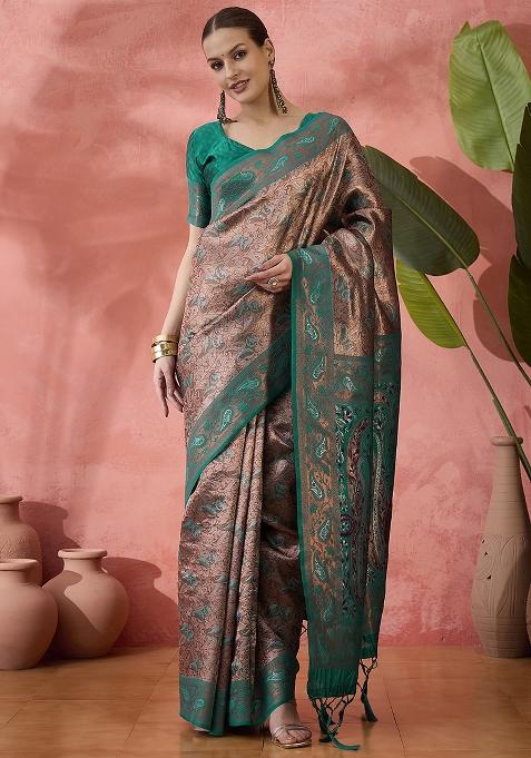 Green Embroidered Silk Saree Set