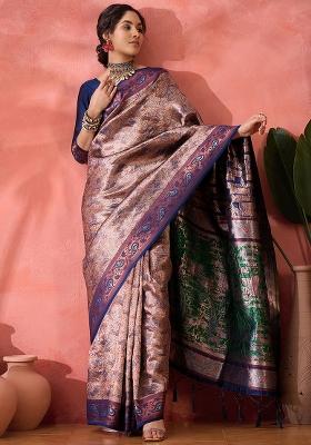 Navy Embroidered Silk Saree Set