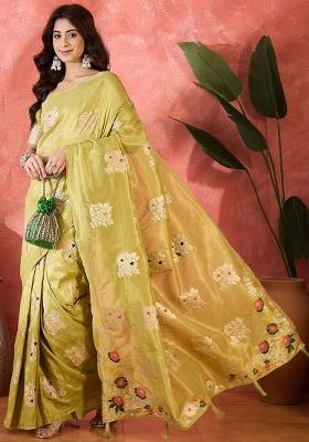 Green Embroidered Simmer Saree Set