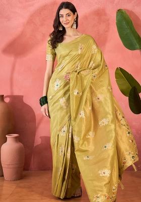 Green Embroidered Simmer Saree Set