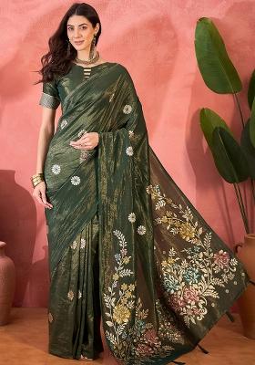Green Embroidered Simmer Saree Set
