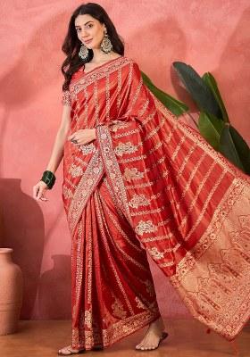 Red Embroidered Simmer Saree Set