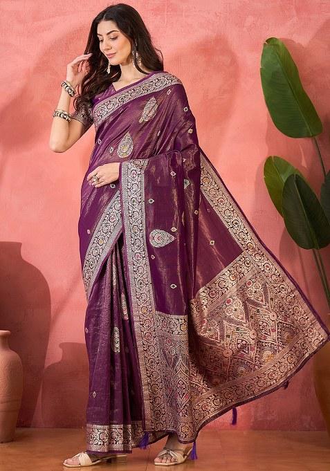 Lavender Embroidered Simmer Saree Set