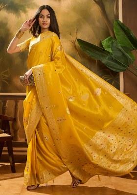 Mustard Embroidered Simmer Saree Set