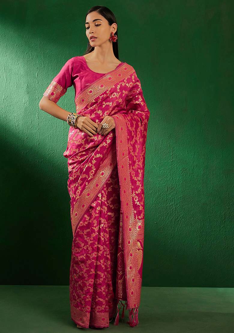 Gajari Embroidered Silk Saree Set - Indya
