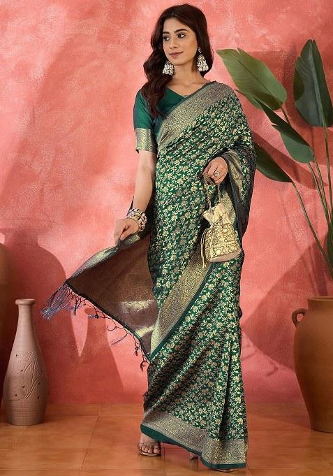 Green Embroidered Silk Saree Set