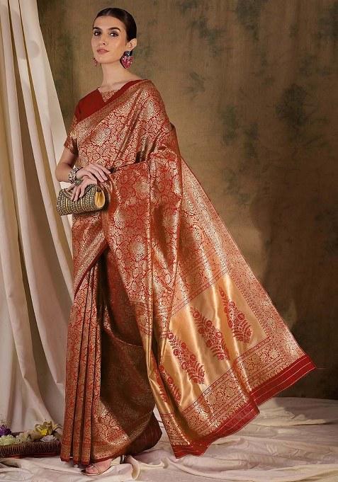Red Embroidered Silk Saree Set