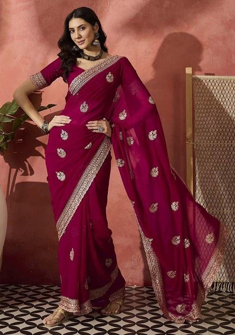 Rani Embroidered Georgette Saree Set