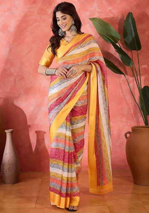 Yellow Embroidered Moss Chiffon Saree Set