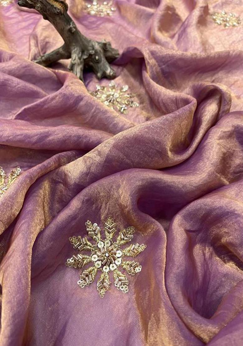 Lavender Printed Blended Saree Set - Indya