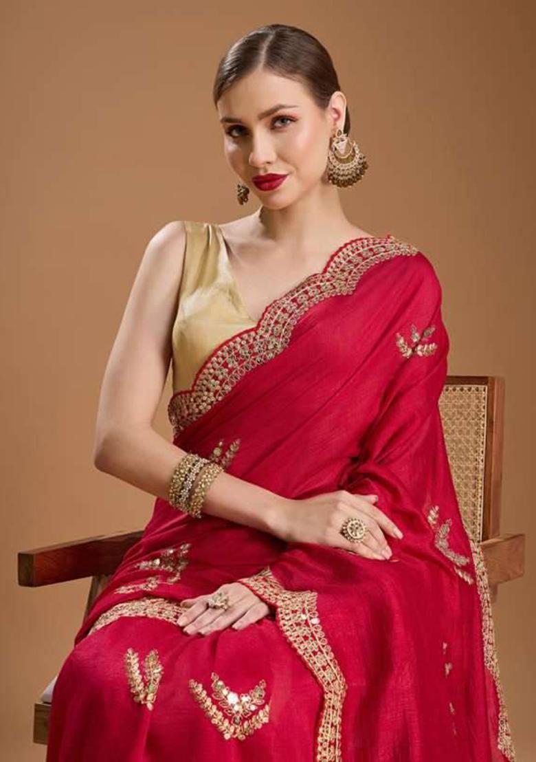 Cherry Printed Blended Saree Set - Indya