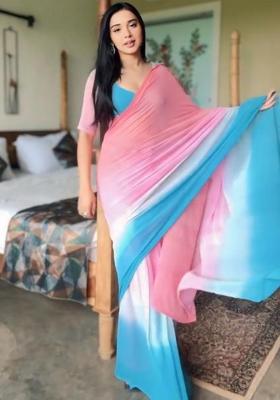 Multicolor Printed Blended Saree Set