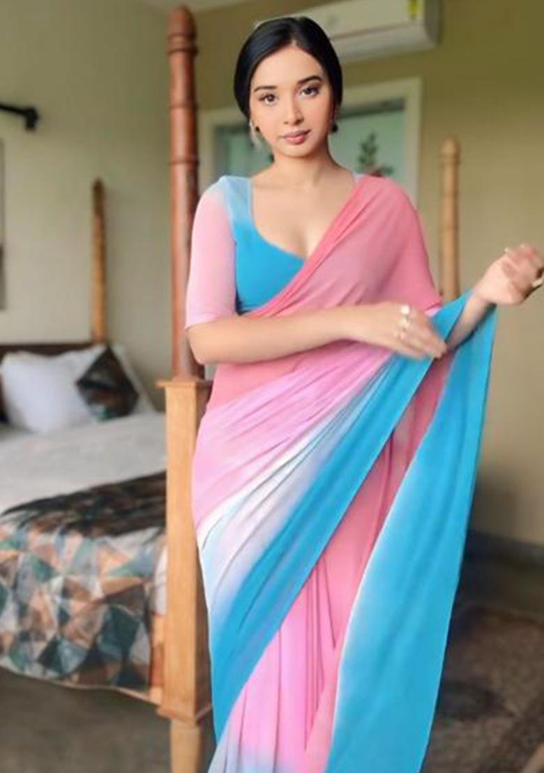 Multicolor Printed Blended Saree Set - Indya