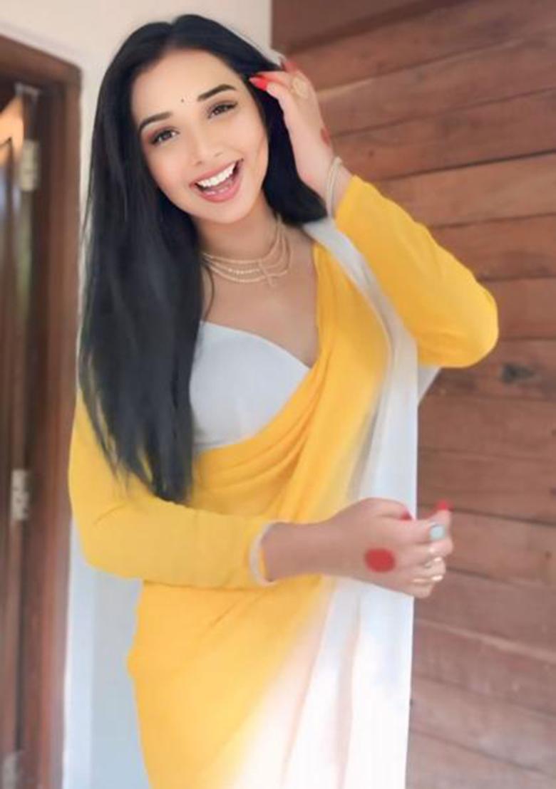 Yellow Printed Blended Saree Set - Indya