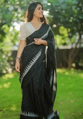 Green Printed Blended Saree Set