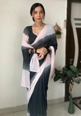 Black Printed Blended Saree Set