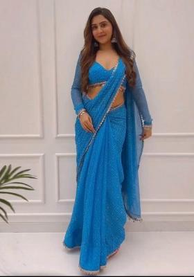 Multicolor Printed Blended Saree Set