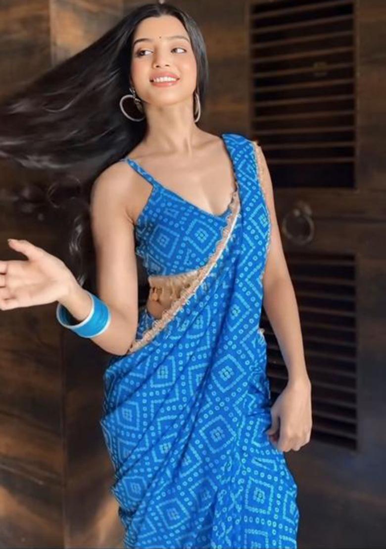 Multicolor Printed Blended Saree Set - Indya