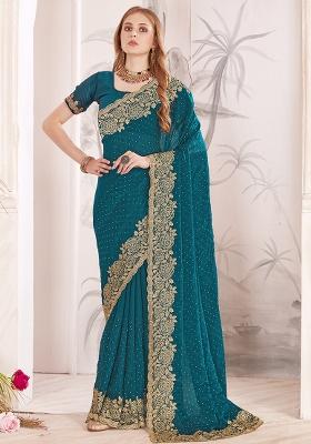 Morpeach Embroidered Silk Saree Set