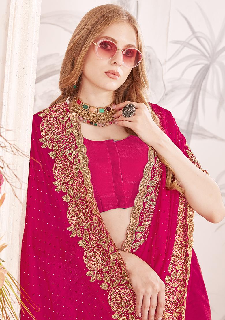 Rani Embroidered Silk Saree Set - Indya