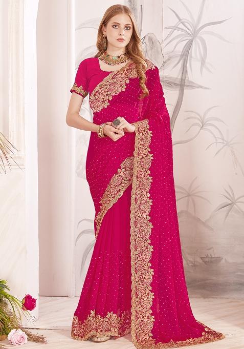 Rani Embroidered Silk Saree Set