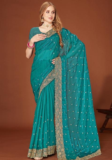 Morpeach Embroidered Silk Saree Set