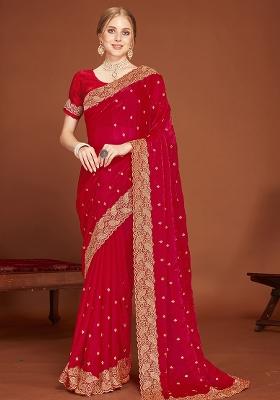 Rani Embroidered Silk Saree Set