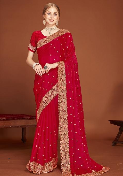 Rani Embroidered Silk Saree Set
