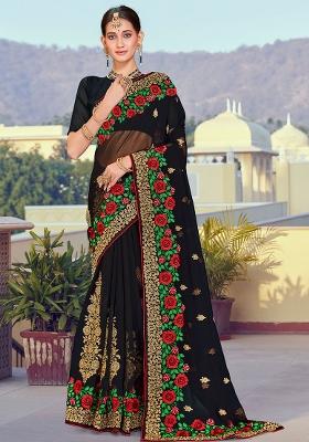 Black Embroidered Georgette Saree Set