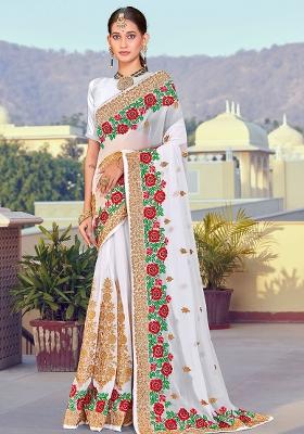 White Embroidered Georgette Saree Set
