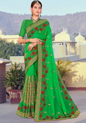 Perot Green Embroidered Georgette Saree Set