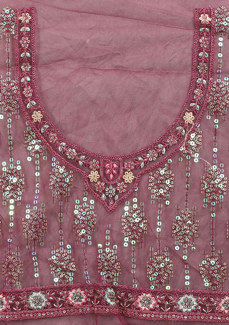 Wine Net Saree Set with Embroidered for Diwali | Wedding & Festive Wear - Indya