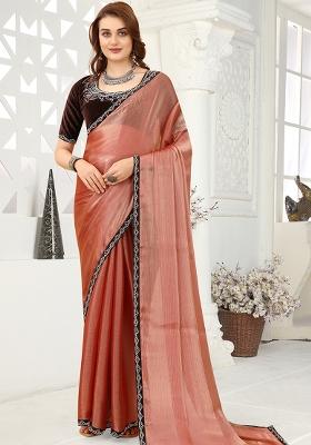 Rose Gold Embroidered Silk Saree Set