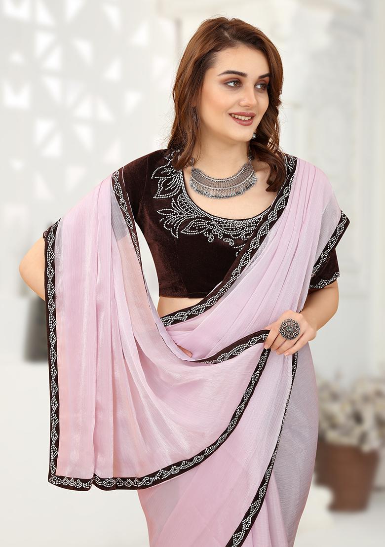 Lavender Embroidered Silk Saree Set - Indya
