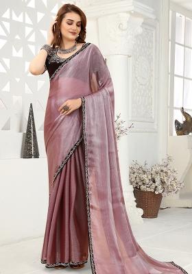 Dusty Pink Embroidered Silk Saree Set