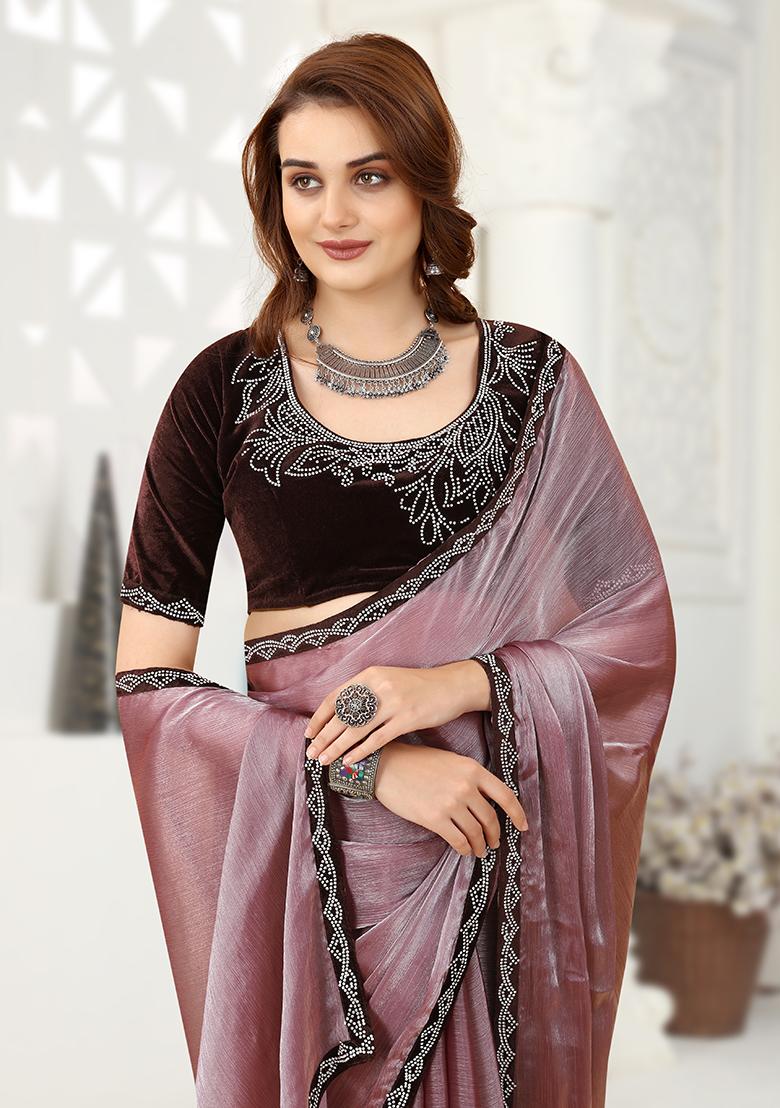 Dusty Pink Embroidered Silk Saree Set - Indya