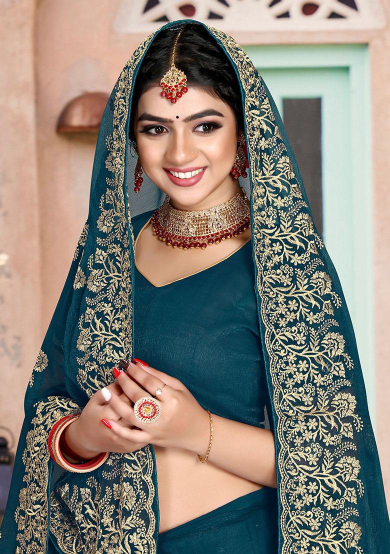 Morpeach Embroidered Silk Saree Set - Indya