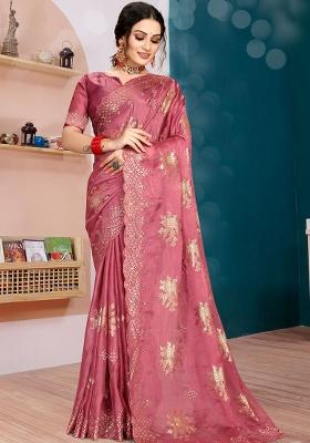 Dusty Pink Embroidered Silk Saree Set