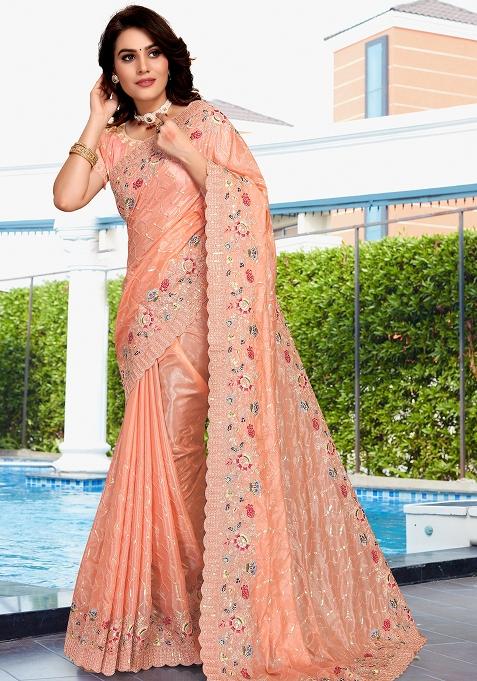 Mehendi Embroidered Silk Saree Set